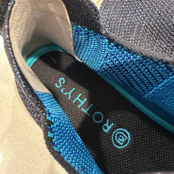 Rothy's Blue Metallic Lattice Stitch Chelsea Sneakers High Tops Shoe Size 7.5 - Picture 5 of 12